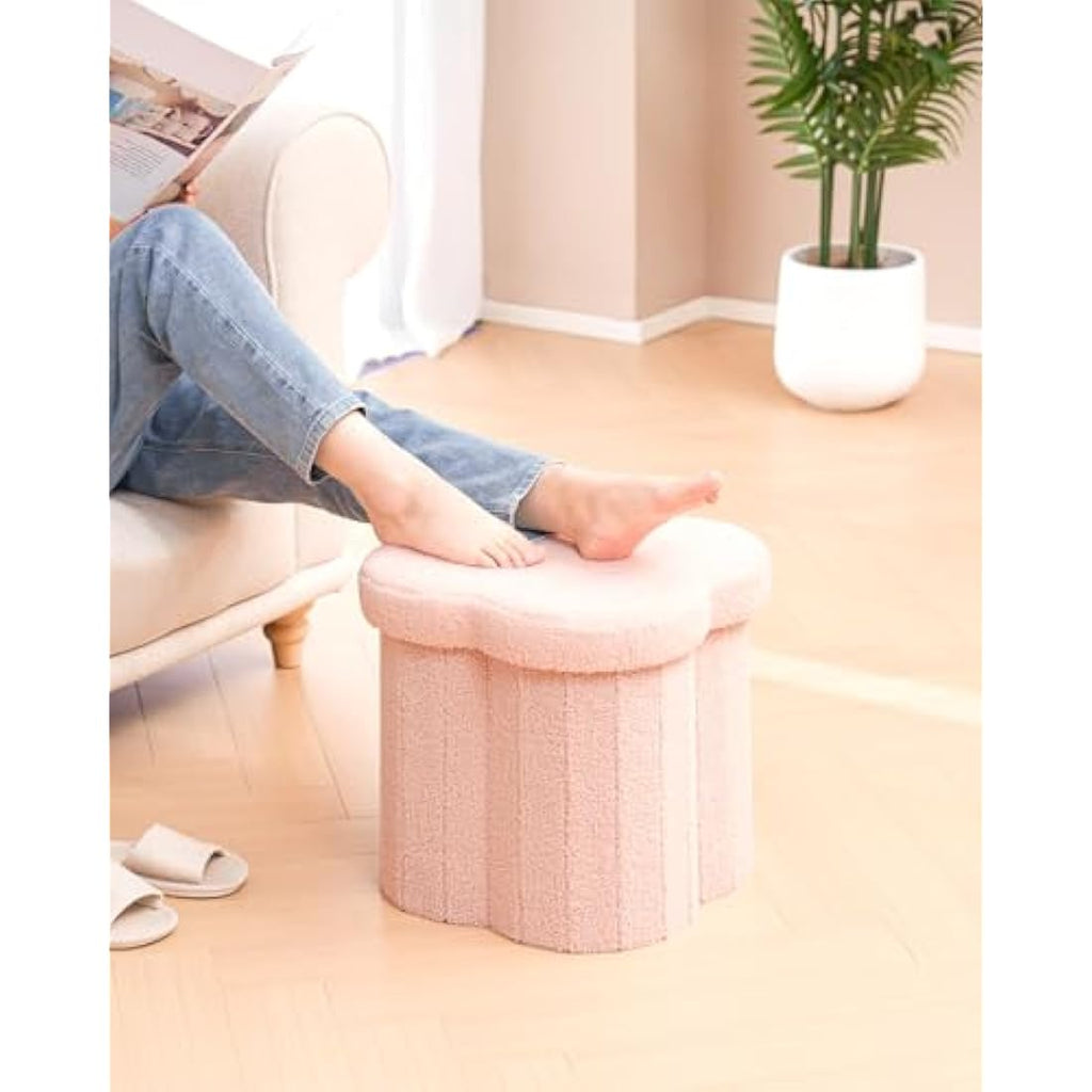 Bonlife Pink Boucle Folding Storage Ottoman – Teddy Flower Toy Chest