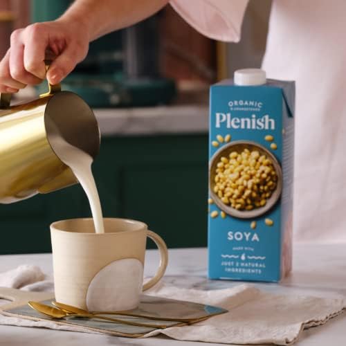 Plenish Organic Unsweetened Soya Milk - High Protein - 1L (Pack of 8)