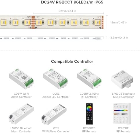 BTF-LIGHTING 5-in-1 RGBCCT LED Strip | DC24V IP65 Waterproof 5M 480LEDs