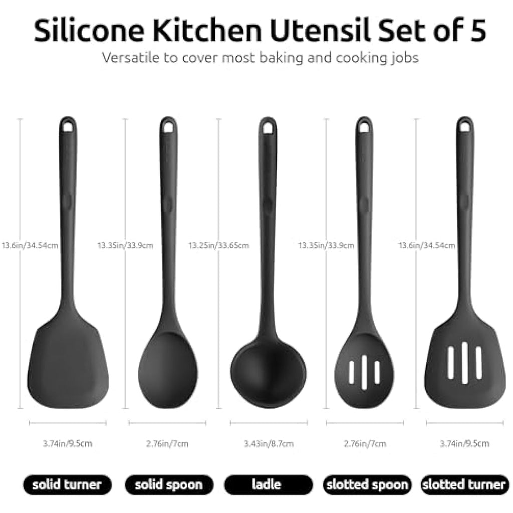 U-Taste 5-Piece Silicone Kitchen Utensil Set | 315℃ Heat Resistant - Black