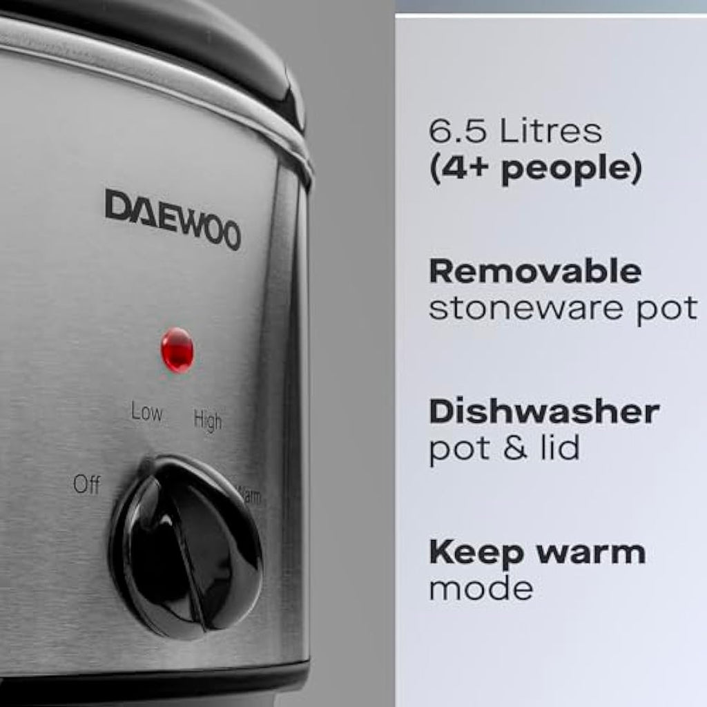 Daewoo 6.5L Slow Cooker – Large Ceramic Electric Pot in Black