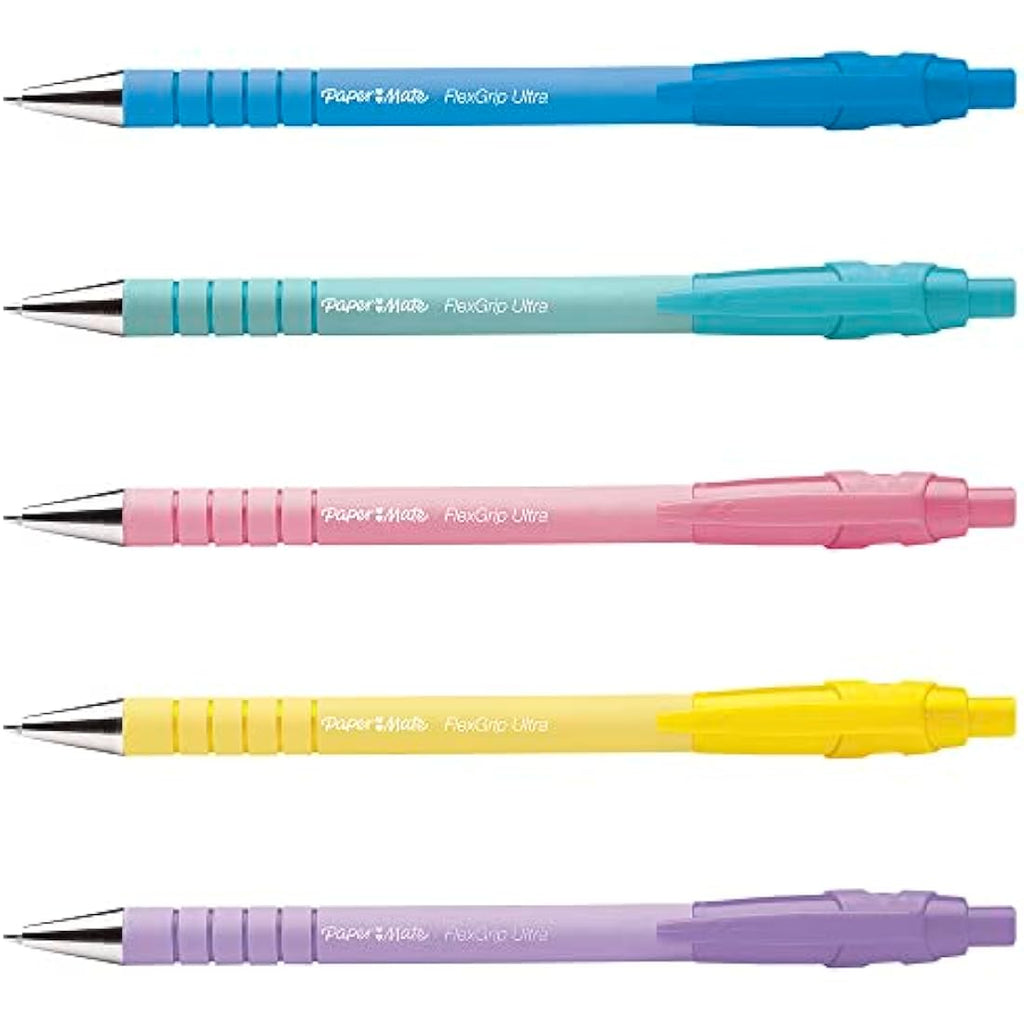 Paper Mate Flexgrip Ultra Pastel Ballpoint Pens, Medium Point, 5 Pack