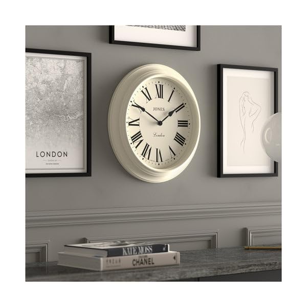 Jones Clocks Supper Club Wall Clock | 40cm Large Roman Numeral - Cream
