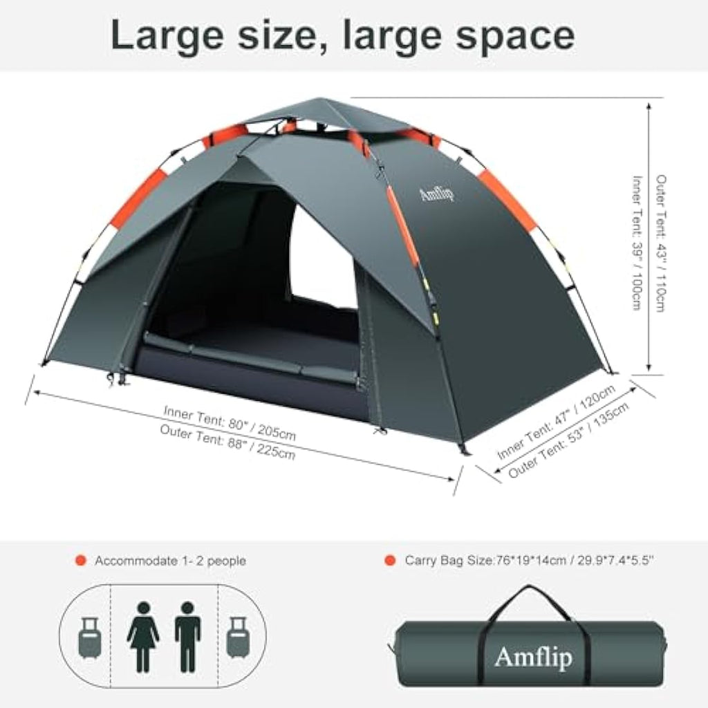 Amflip 1-Person Pop Up Camping Tent – Waterproof 4-Season Dome Tent
