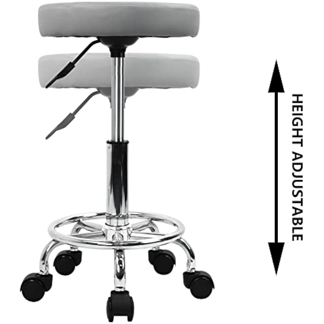 KKTONER Gray PU Leather Rolling Stool – Adjustable Swivel Salon Chair