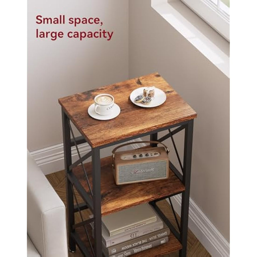 YMYNY 3-Tier Industrial Bookshelf – Rustic Brown Microwave Rack
