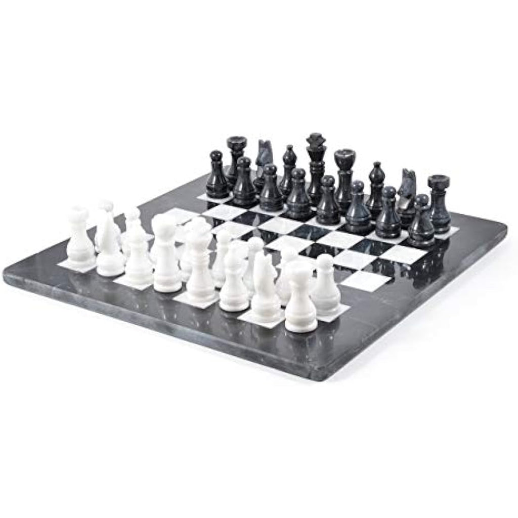 15" Himalayan Marble Chess Set – Handmade Black & White