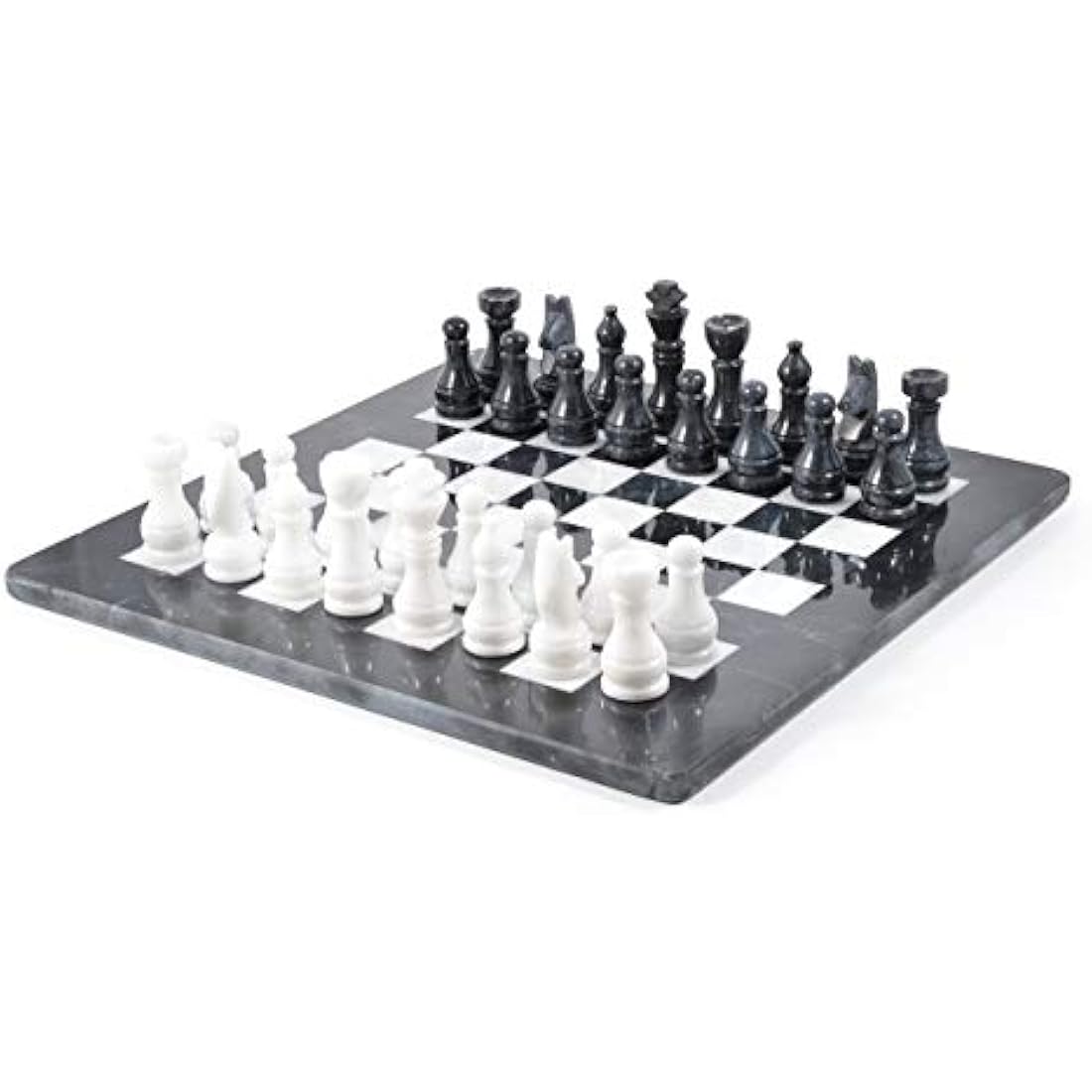 15" Himalayan Marble Chess Set – Handmade Black & White