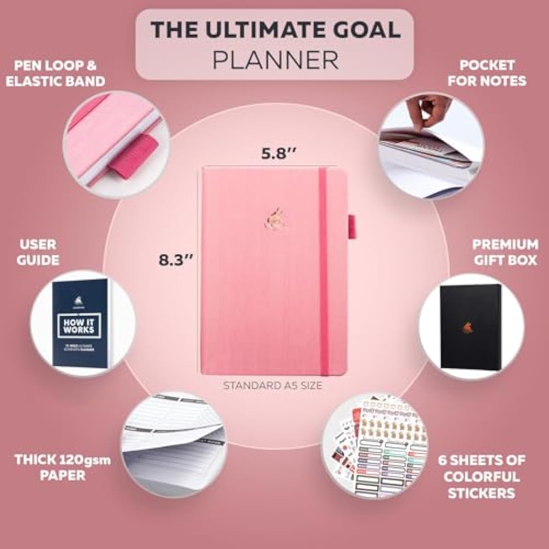 Clever Fox Goal Planner – Undated 90-Day Productivity Journal, Light Pink