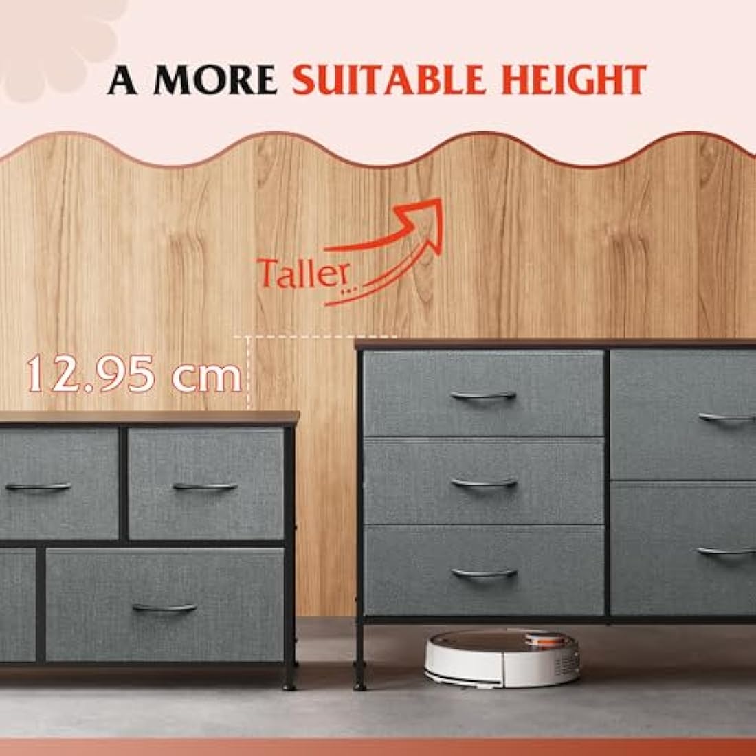 WLIVE 5-Drawer Fabric Dresser | Sturdy Steel Storage Chest, Black Walnut