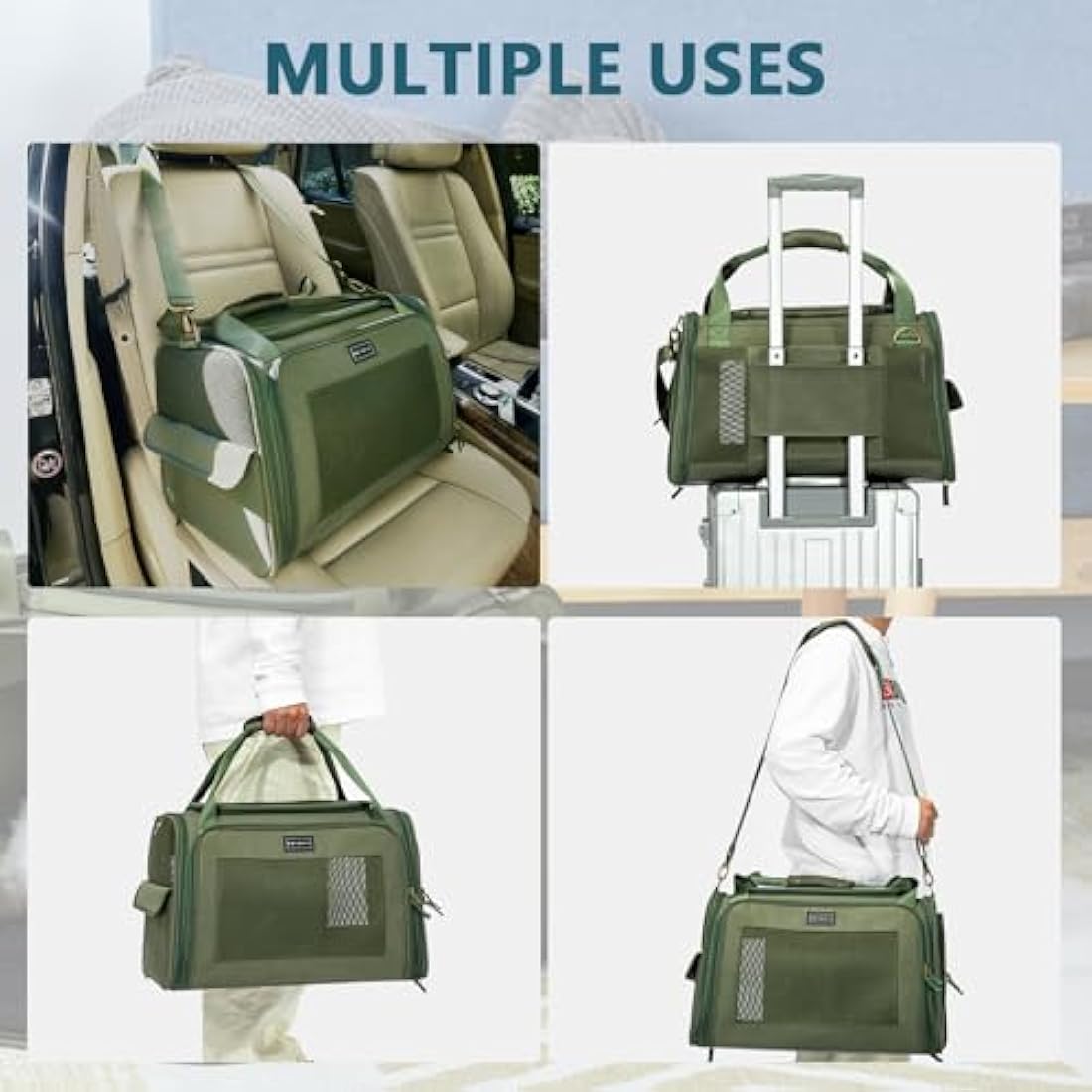 Petsfit Soft-Sided Dog Carrier – Expandable Travel Bag, Olive Green