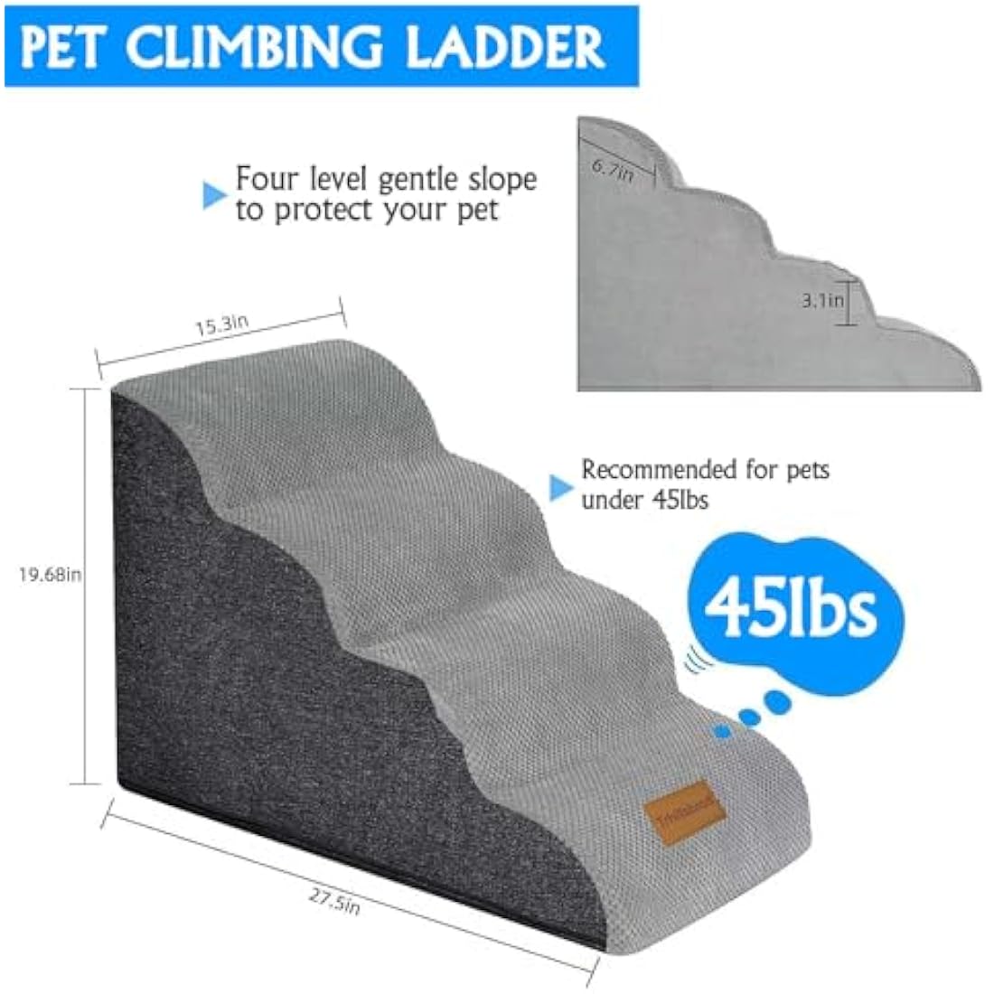 Jolof Store 4-Step Foam Dog Stairs – Non-Slip Pet Ramp for Small Dogs