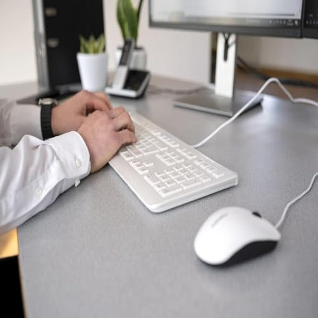 CHERRY KC 1000 Wired Keyboard | Full-Size Quiet Office Keys | White-Grey