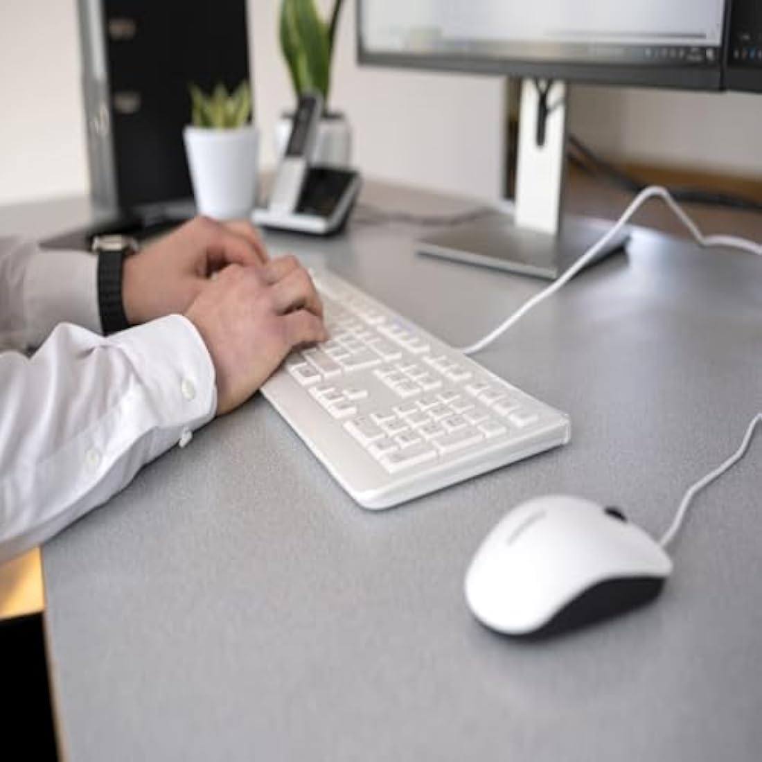 CHERRY KC 1000 Wired Keyboard | Full-Size Quiet Office Keys | White-Grey