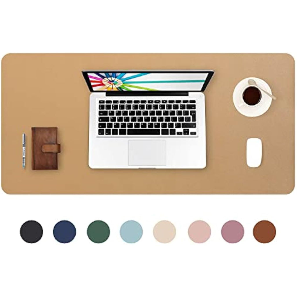 DOBAOJIA PU Leather Desk Pad - Large Waterproof Mouse Mat, Khaki, 31.5x15.7"