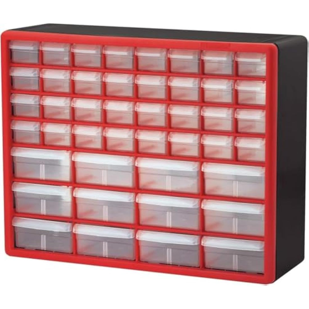 Akro-Mils 44-Drawer Plastic Storage Cabinet – Wall-Mountable Organizer, Red