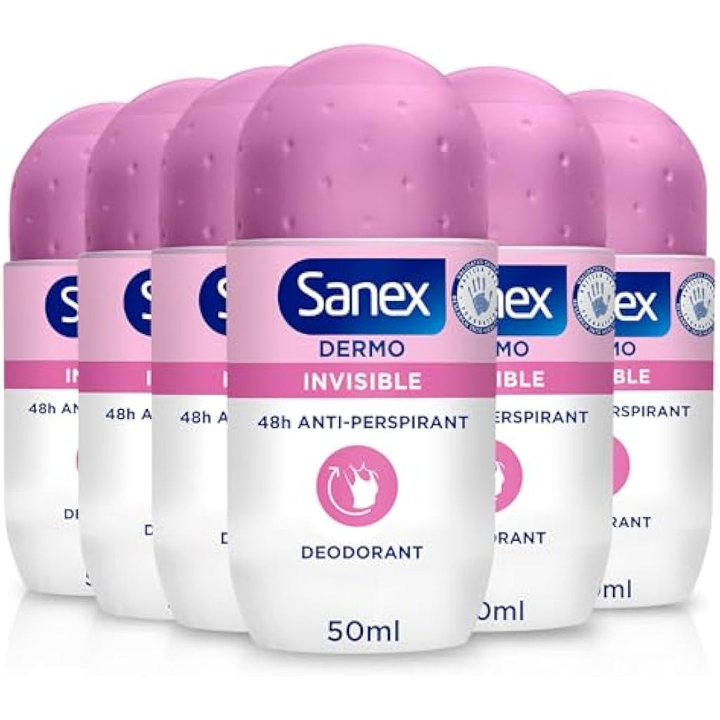 Sanex Dermo Invisible Roll-On Antiperspirant - 48H Protection - 6x50ml