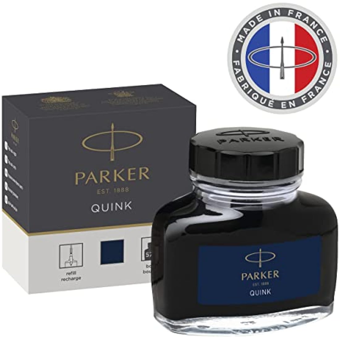 Parker QUINK Fountain Pen Ink Bottle – Blue-Black Refill, 57 ml