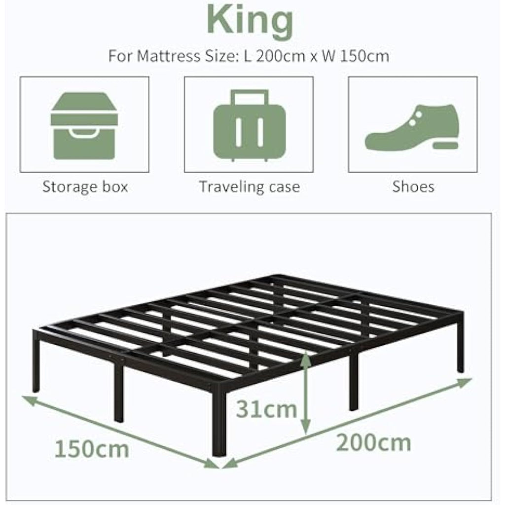 King Size Metal Bed Frame – Heavy Duty Platform with Slats