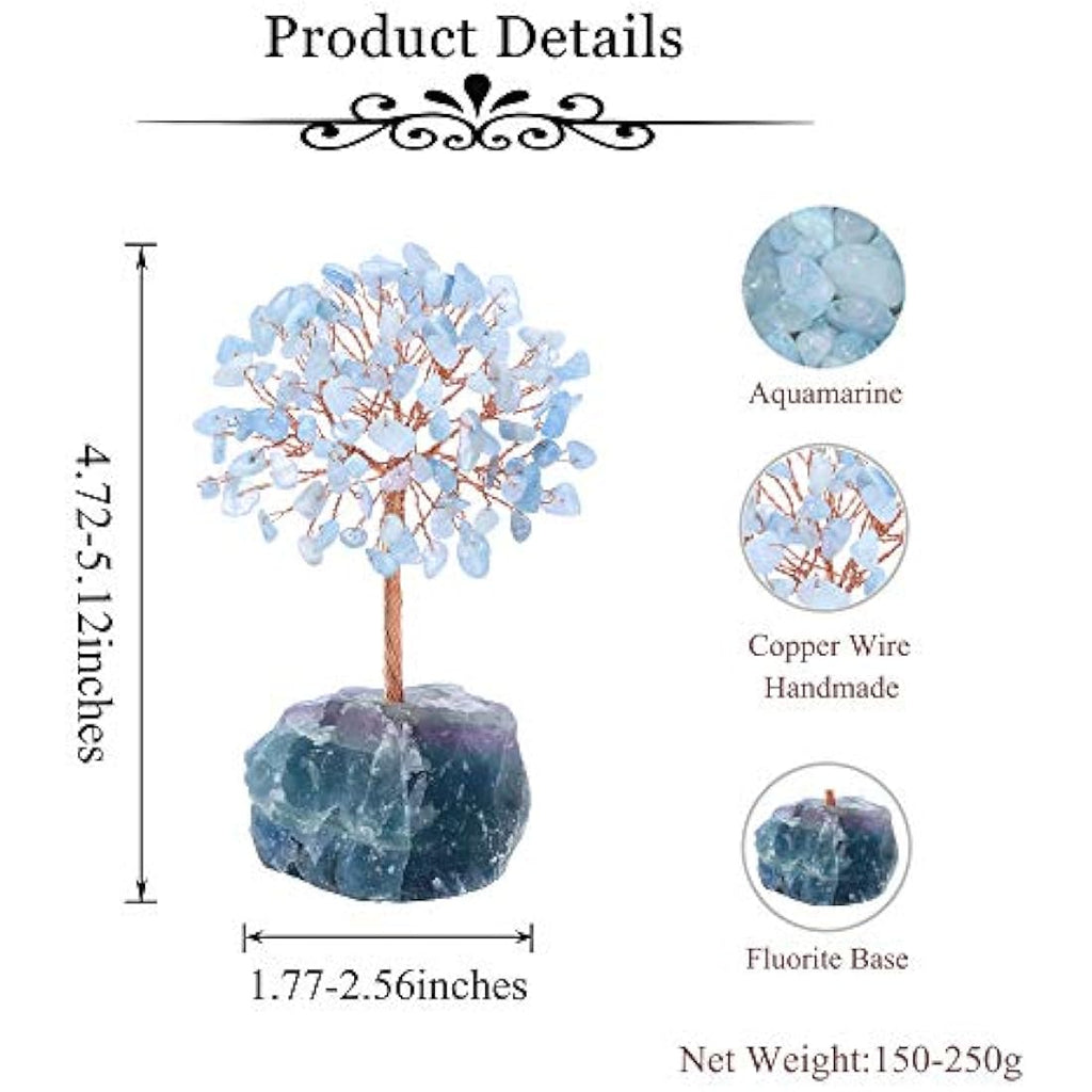 JSDDE Aquamarine Crystal Money Tree | Feng Shui Gemstone Figurine