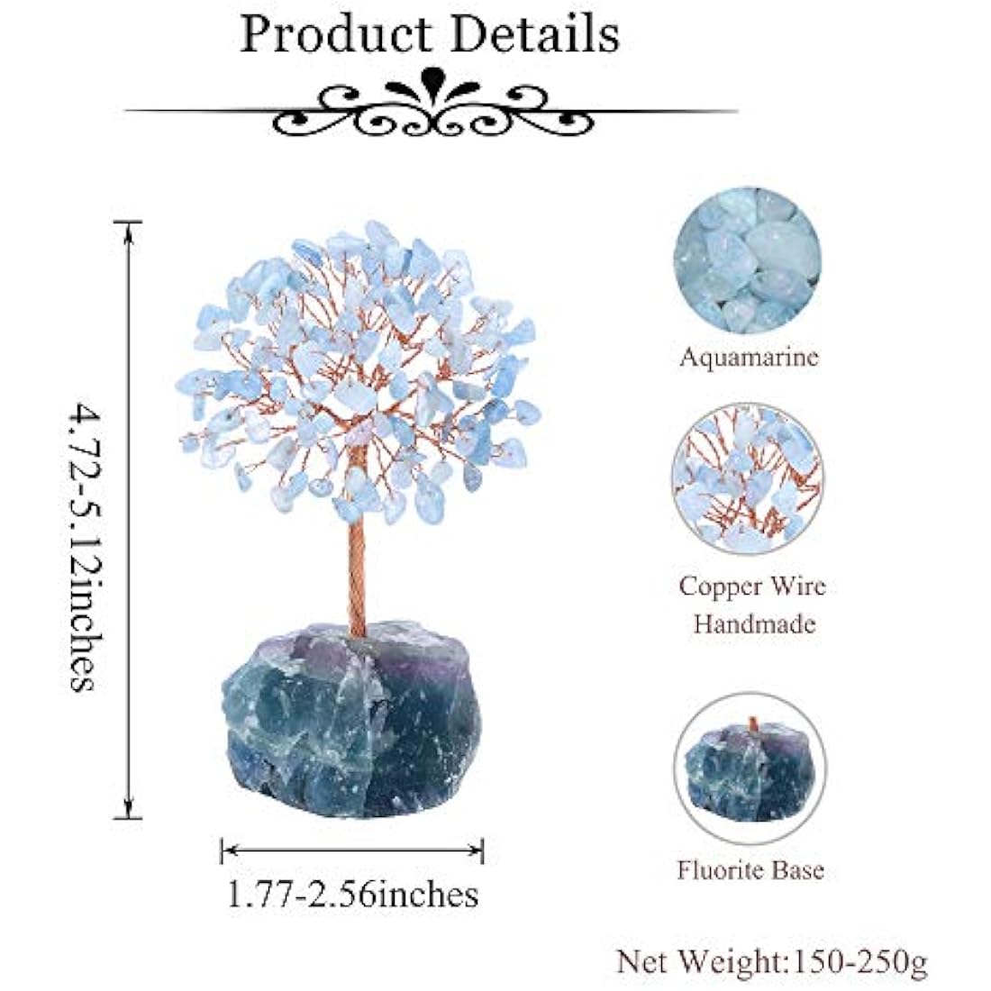 JSDDE Aquamarine Crystal Money Tree | Feng Shui Gemstone Figurine