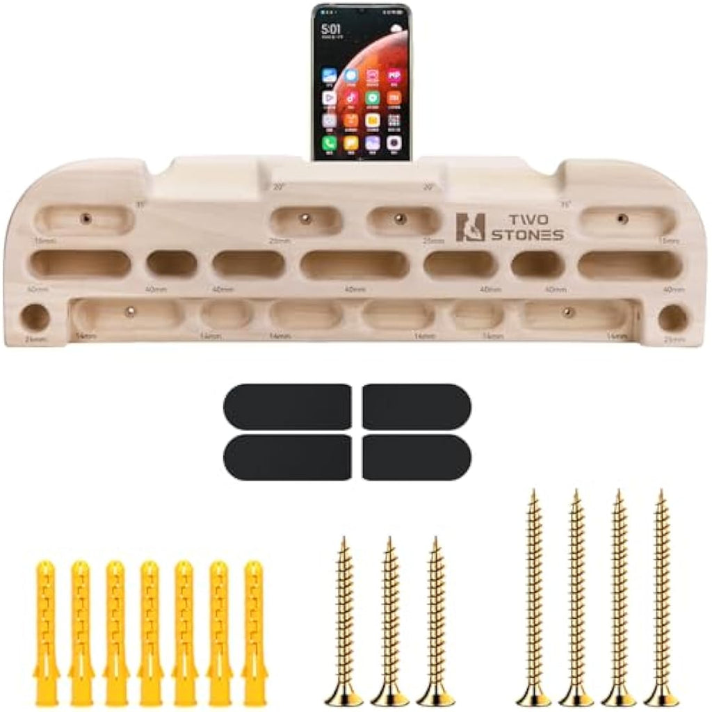 Two Stones Wooden Climbing Hangboard – Fingerboard with Phone Holder