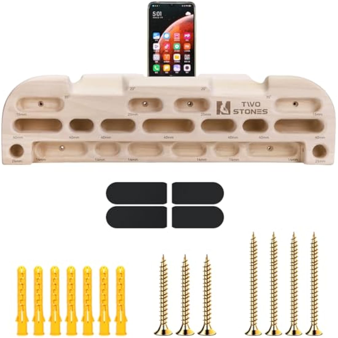 Two Stones Wooden Climbing Hangboard – Fingerboard with Phone Holder