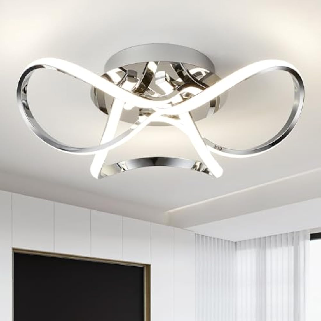 Aurolite Chrome LED Semi Flush Ceiling Light | Dimmable Modern Swirl 36W
