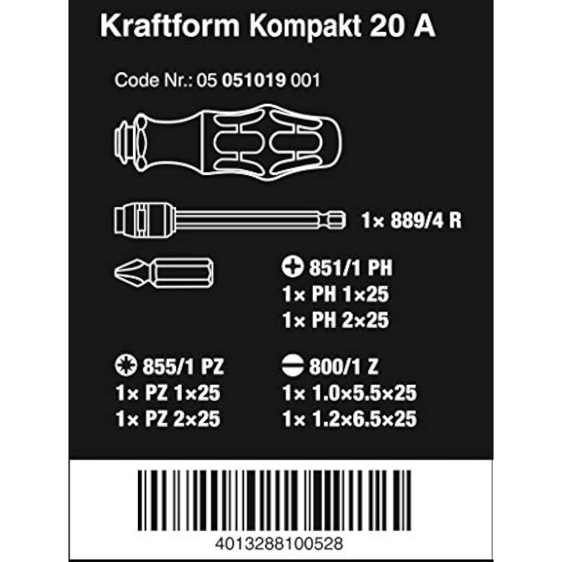 Wera Kraftform Compact 20a Bit Set – 7-Piece Screwdriver Tool Kit