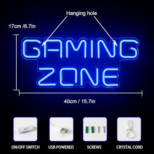 ineonlife Gaming Zone Neon Sign – Blue LED Wall Decor for Game Rooms