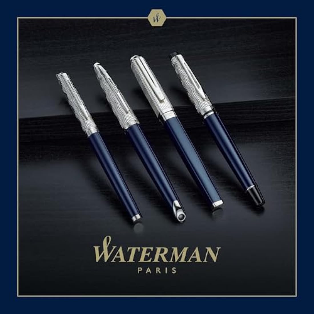 Waterman Expert Rollerball Pen - Blue Lacquer & Metal Chiselled Cap