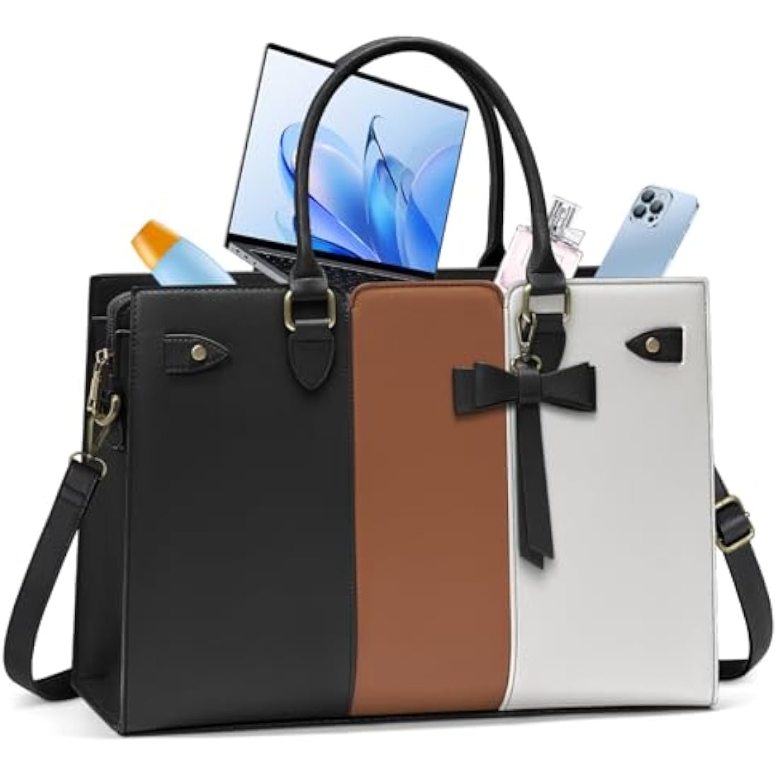 RAINSMORE 15.6 Inch Laptop Tote Bag – PU Leather Work Handbag for Women
