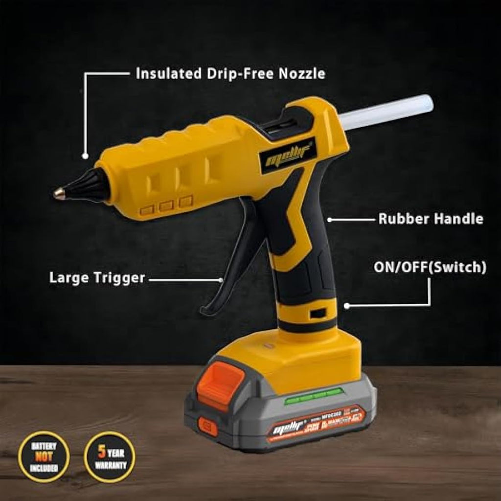 Mellif 100W Cordless Hot Glue Gun for Dewalt 18V Battery | 11mm Sticks