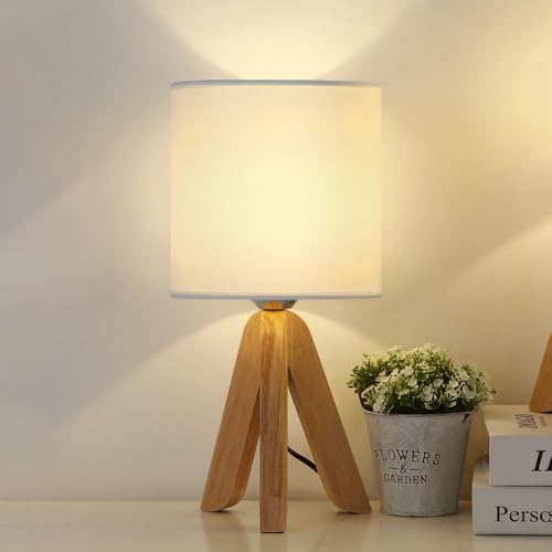 UOMIO Wooden Tripod Table Lamps Set of 2 | Fabric Shade Bedside Lights