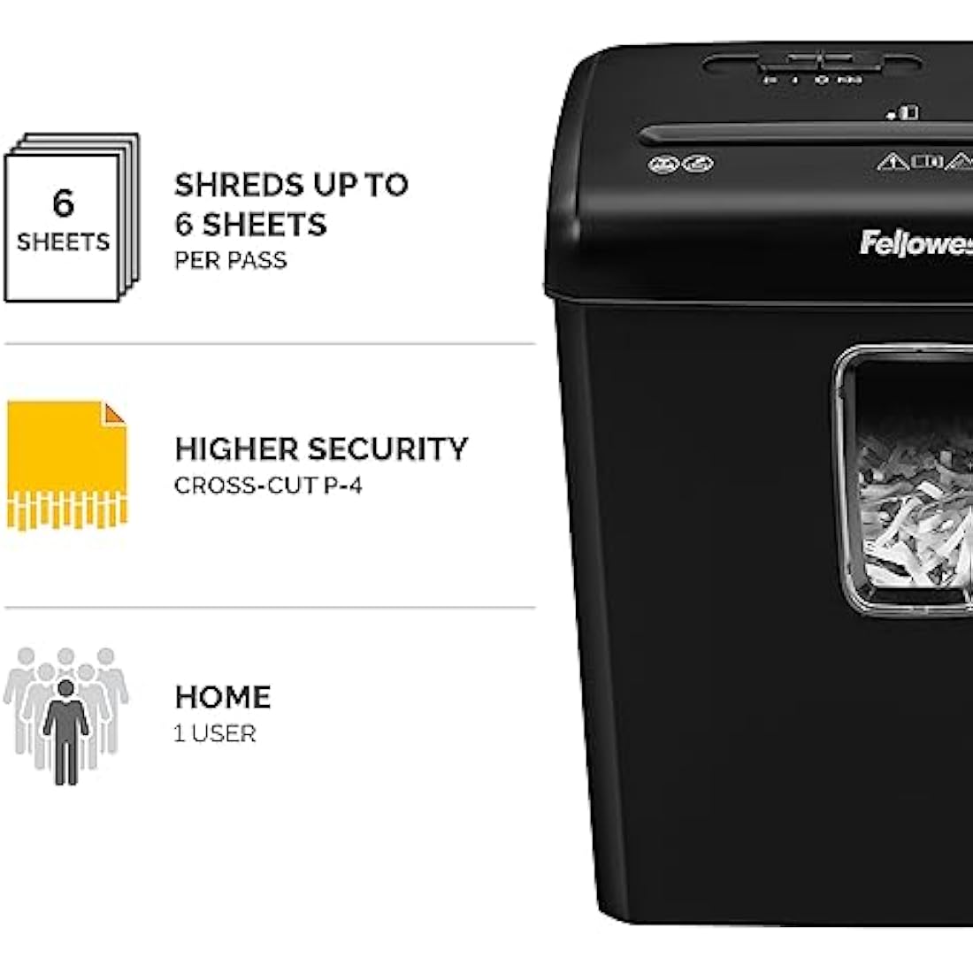 Fellowes FS-6C Cross-Cut Paper Shredder – 6 Sheet P4 Security, 15L Bin