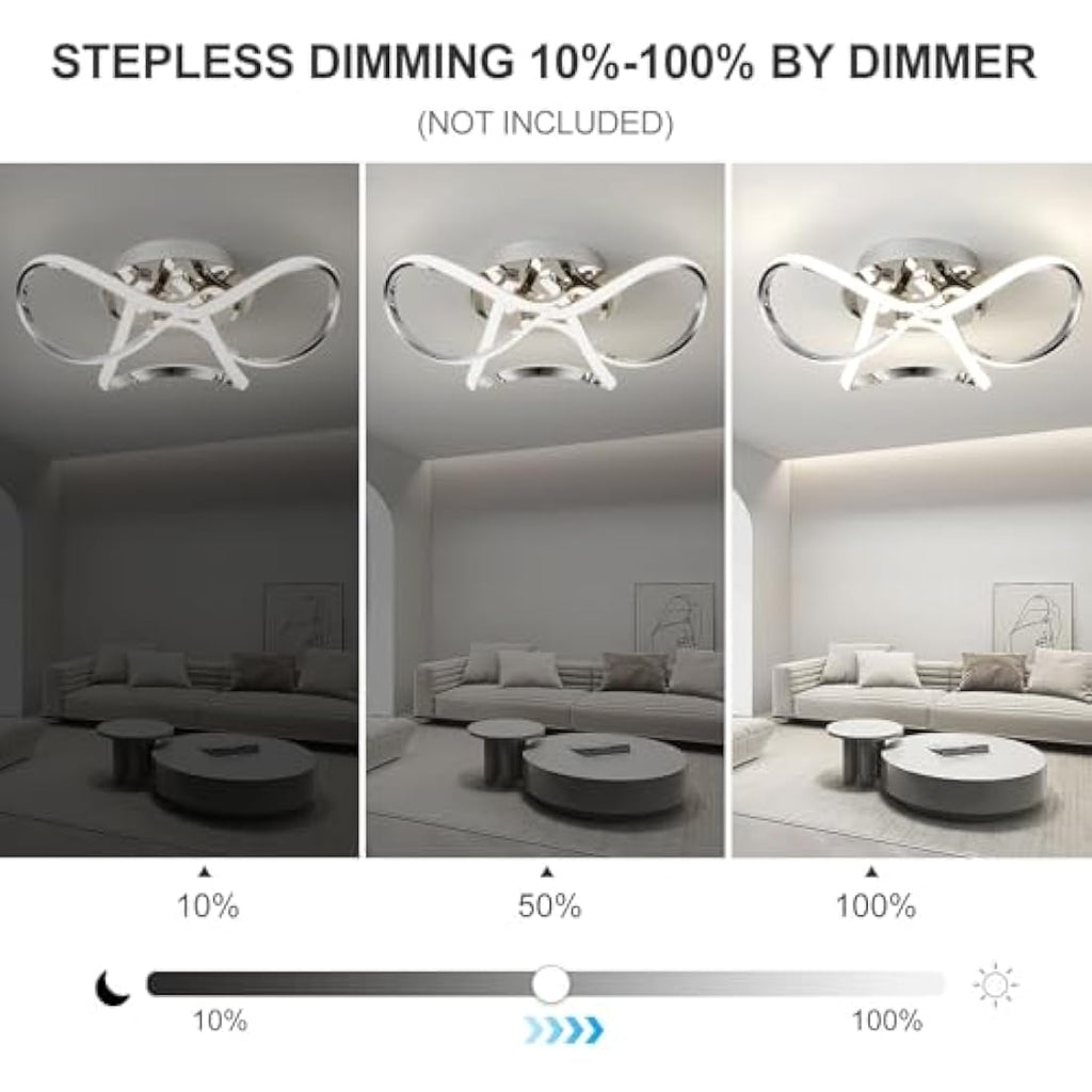 Aurolite Chrome LED Semi Flush Ceiling Light | Dimmable Modern Swirl 36W