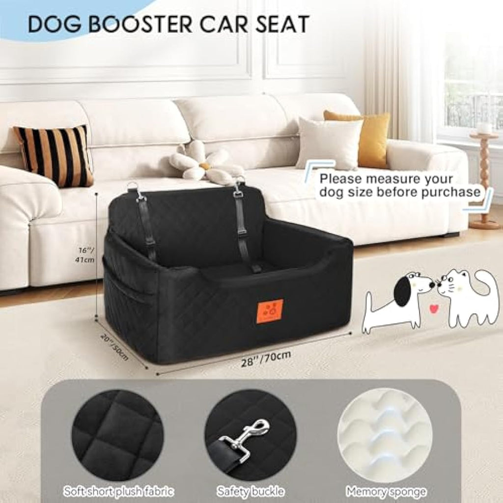 Dog Booster Car Seat – Large Washable Pet Travel Bed, Black