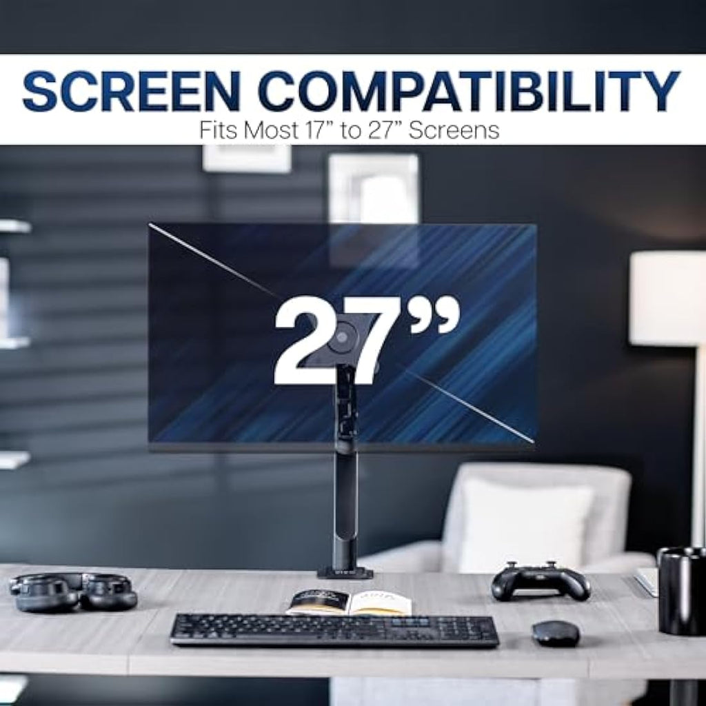 VIVO Single Monitor Desk Mount – Pneumatic Spring Arm for 17-27 inch Screens