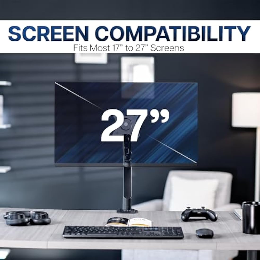 VIVO Single Monitor Desk Mount – Pneumatic Spring Arm for 17-27 inch Screens