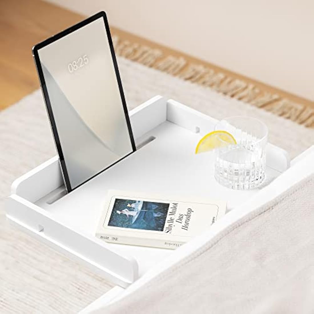 Navaris Clip-on Bedside Shelf – Bamboo Hanging Tray for Bunk Beds, White