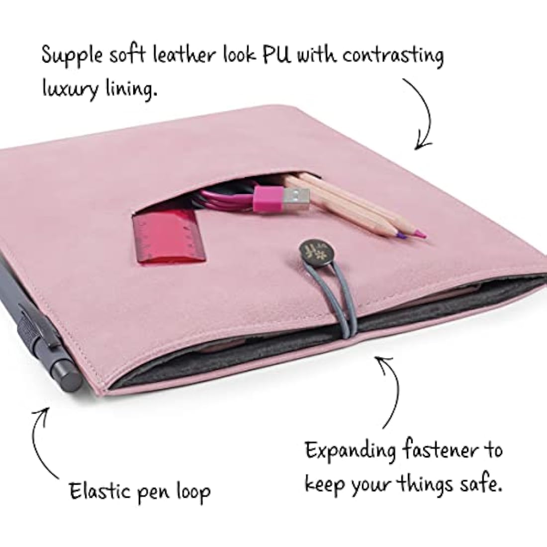 Bookaroo Leather-Look Stationery Pouch & Tablet Sleeve - Cream