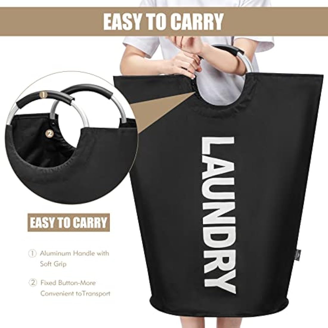 DOKEHOM 90L Large Laundry Basket | Collapsible Waterproof Hamper - Black