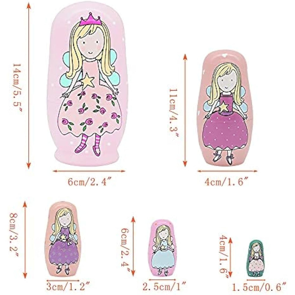 ELUTONG Wooden Nesting Dolls – 5pc Handmade Angel Matryoshka Kids Toy