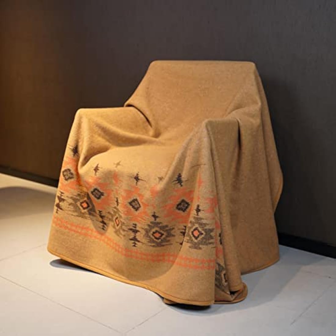 Acushla Merino Wool Camp Blanket – Large Washable Thermal Throw, Khaki