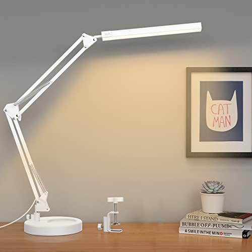 SKYLEO LED Desk Lamp – Swing Arm Clamp Light with 30 Modes | White