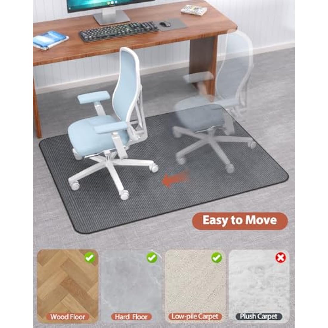 Jolof Store Office Chair Mat – 90x120cm Corduroy Floor Protector, Dark Grey