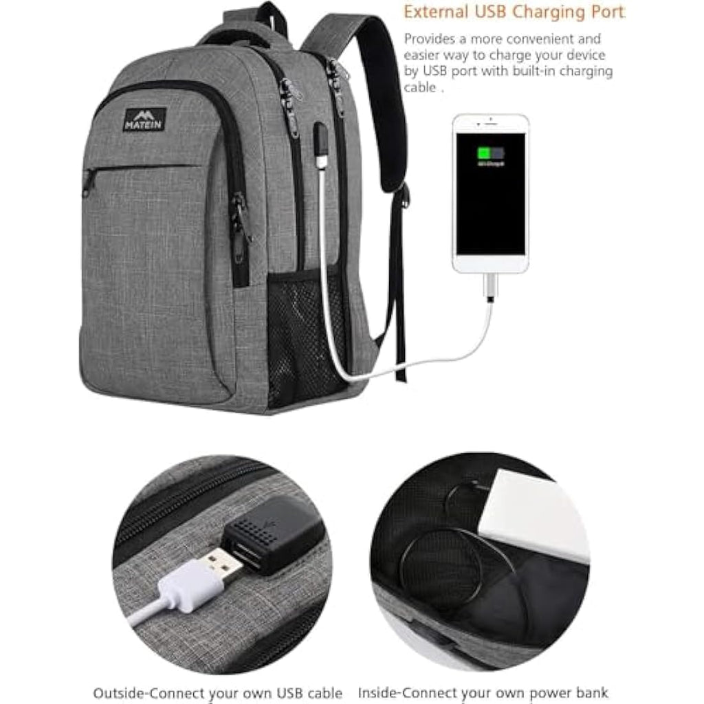 MATEIN 17.3 Inch Laptop Backpack – Anti-Theft Water Resistant Bag, Grey