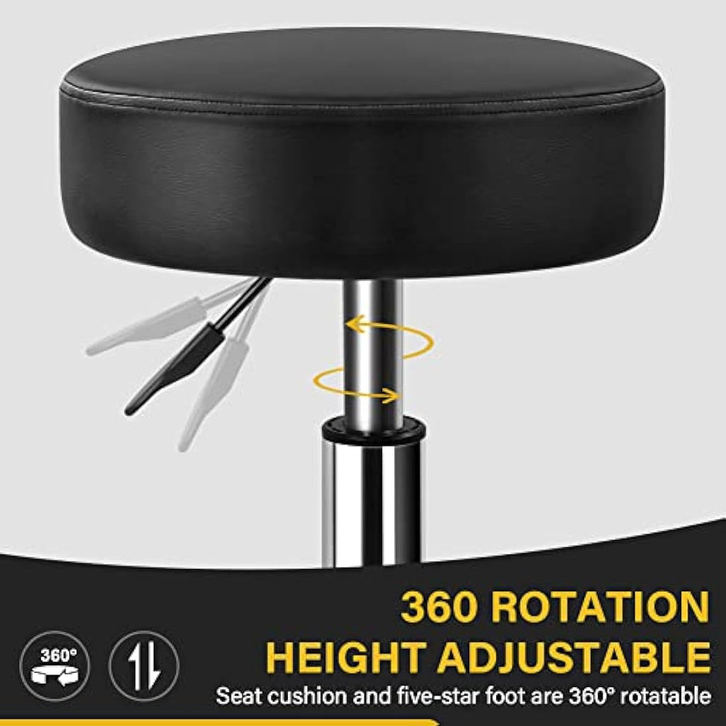 WKWKER Heavy Duty Rolling Beauty Stool | Adjustable Leather Swivel Chair
