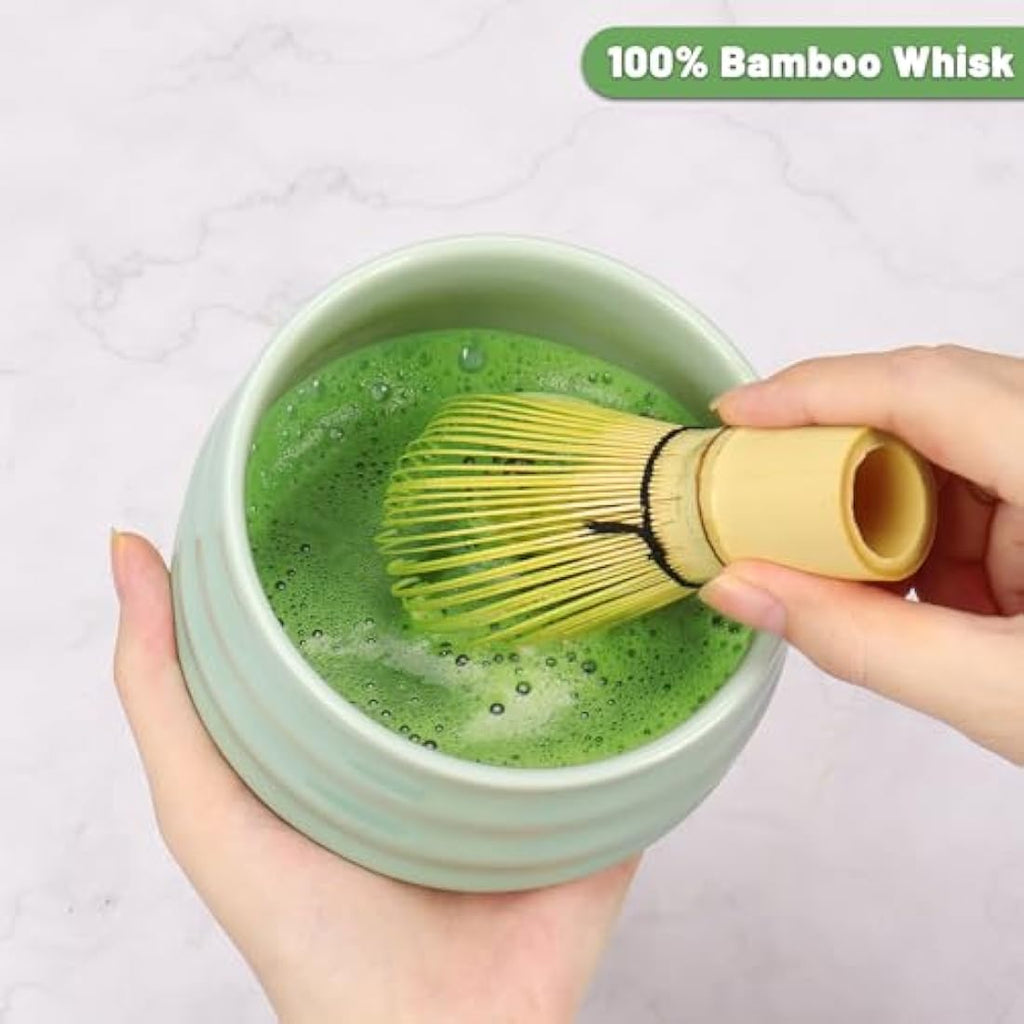 Geebuzz 6-Piece Matcha Whisk Set with Ceramic Bowl and Bamboo Tools