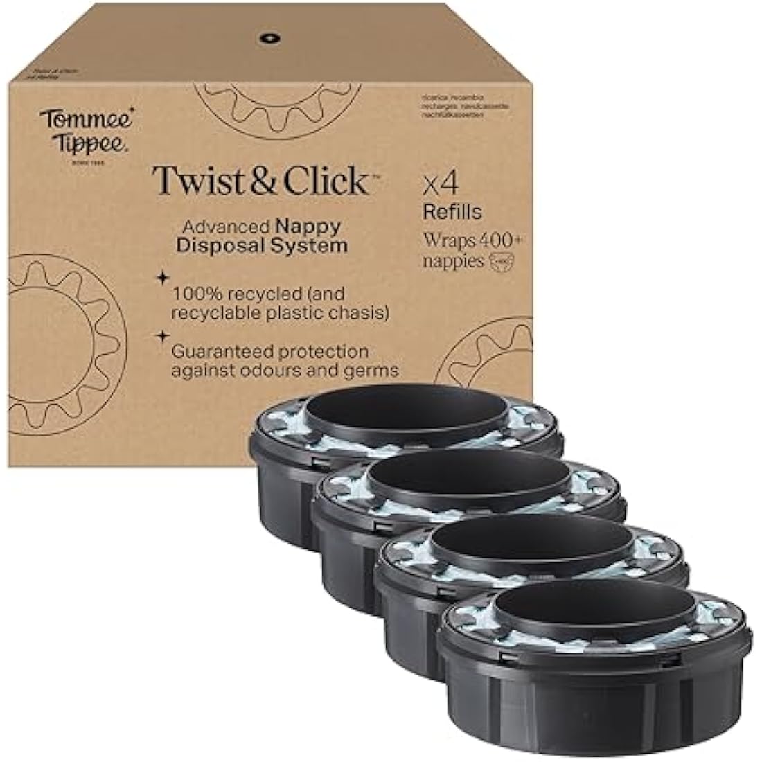 Tommee Tippee Twist and Click Nappy Bin Refill Cassettes | 4 Pack